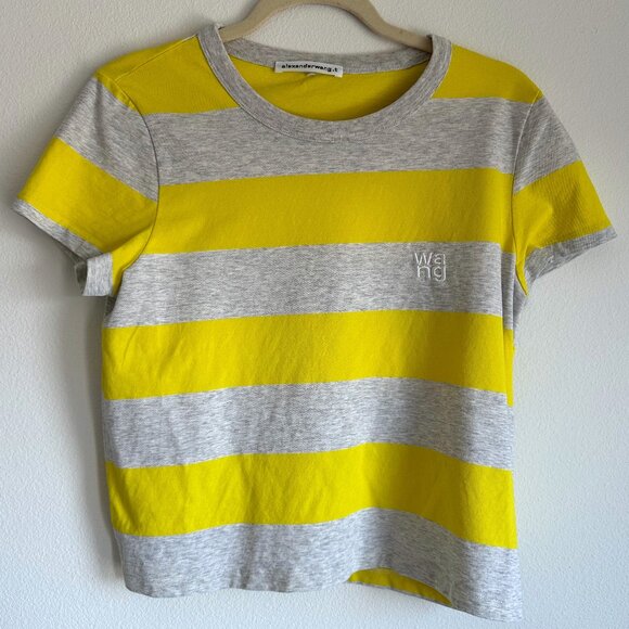 Alexander Wang Striped Yellow and Gray T-Shirt - Picture 1 of 8